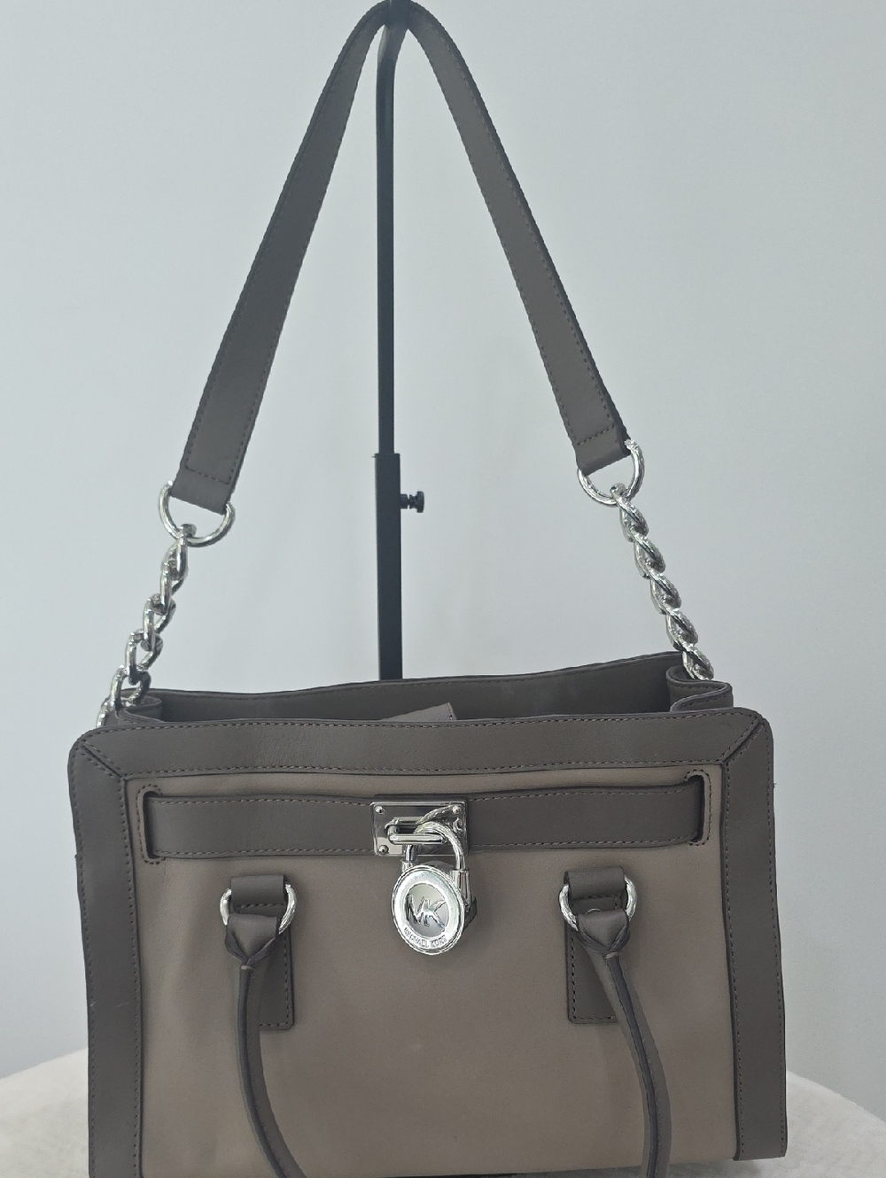 Michael Kors Taupe and Dark Taupe Shoulder Bag with Silver Hardware